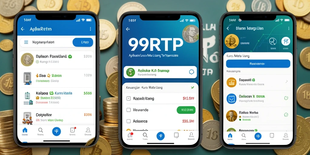 Antarmuka aplikasi 99RTP dengan data kurs mata uang.