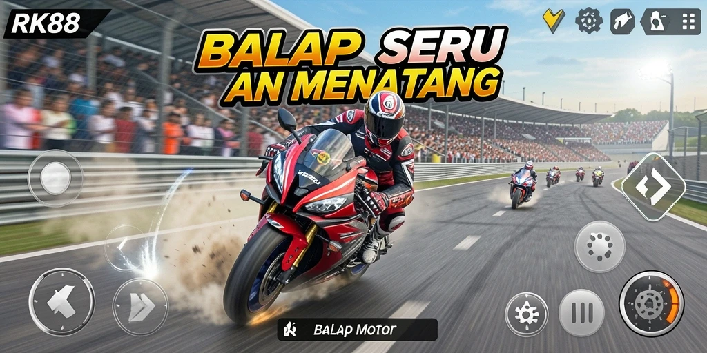 Screenshot RK88 menampilkan aksi balapan motor yang mendebarkan.