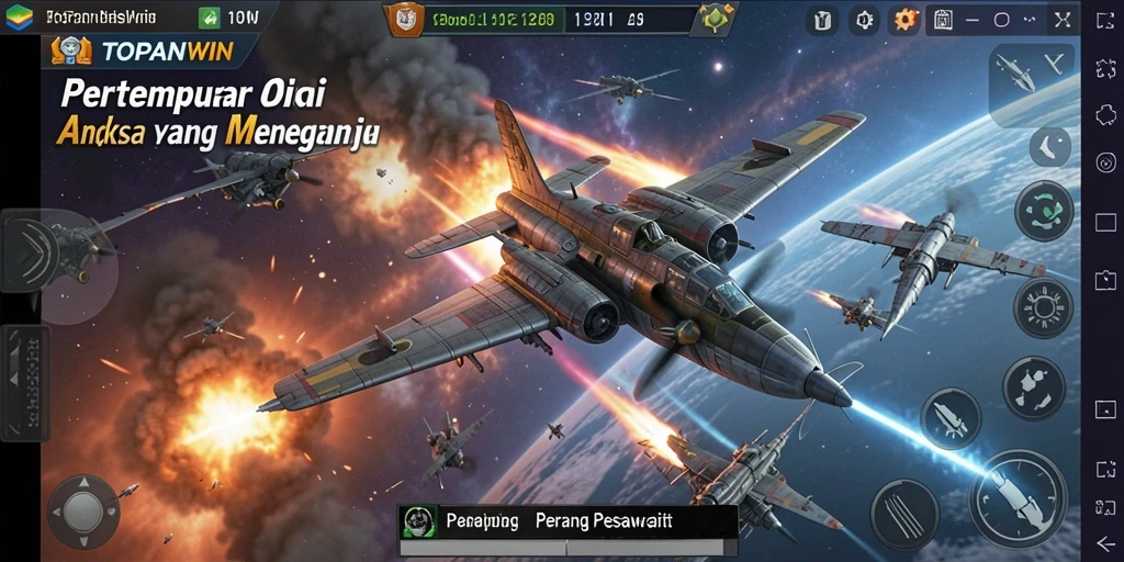 Screenshot dari antarmuka permainan Perang Pesawat yang menarik dan dinamis.